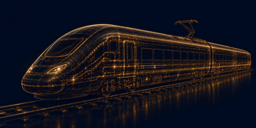 Schienenfahrzeug / Bahntechnik — Wireframe-Illustration