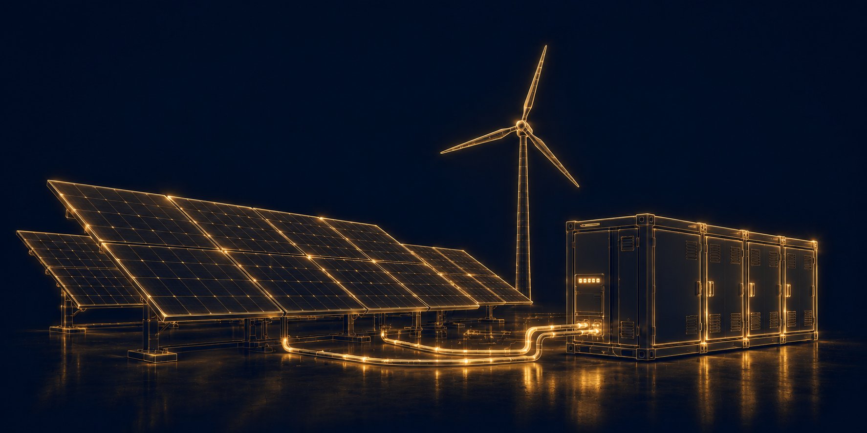 Energie / Photovoltaik & Speicher — Wireframe-Illustration