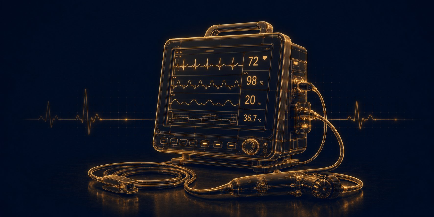 Medizintechnik / Patientenmonitor — Wireframe-Illustration